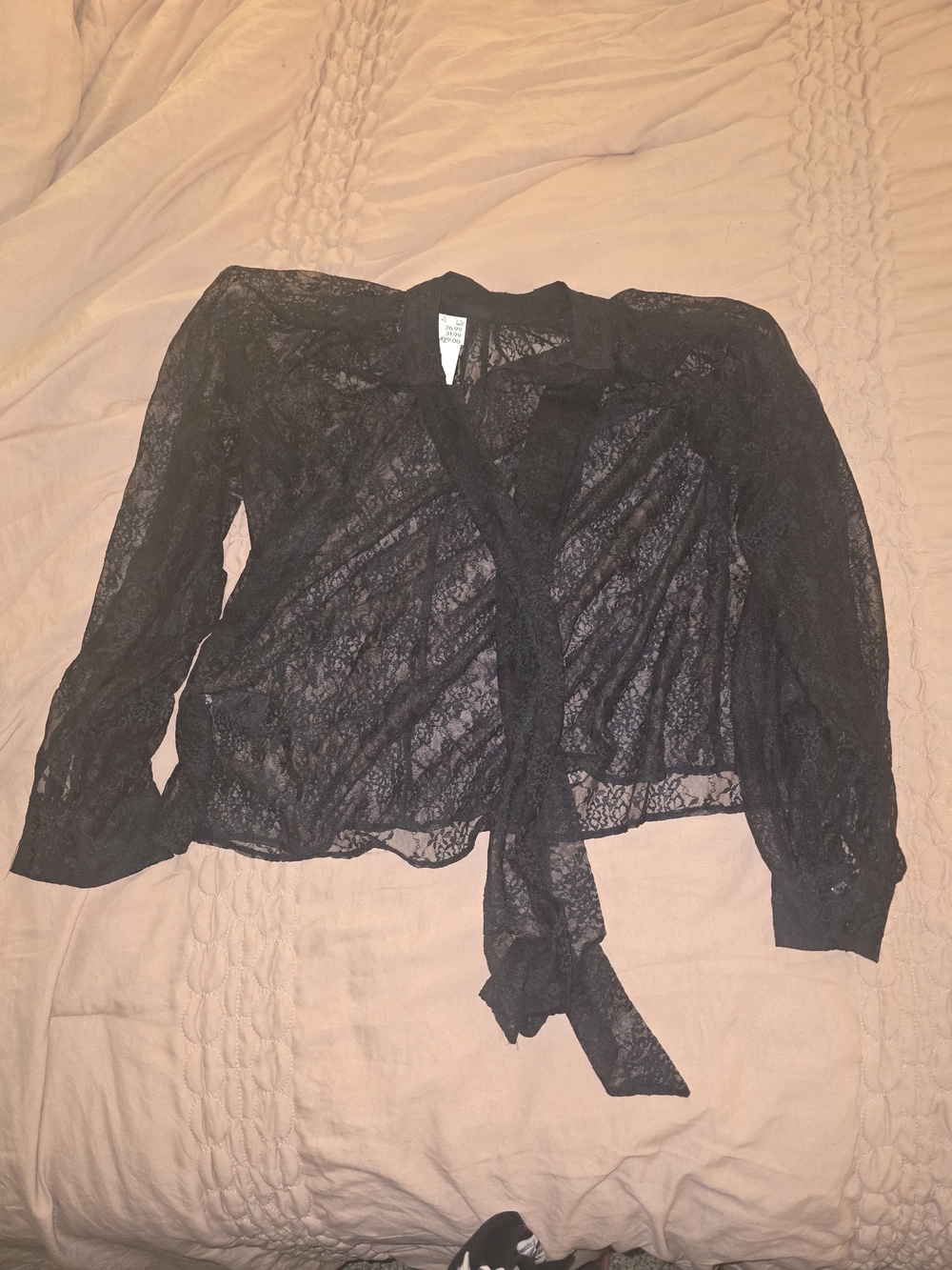 H&M Black Lace Tie-Front Bow Blouse Top SZ XS